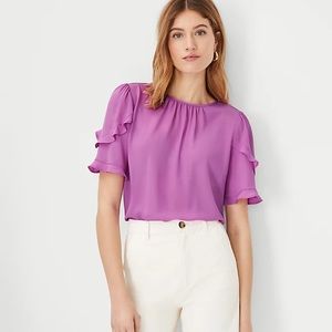 Mixed Media Ruffle Sleeve Top